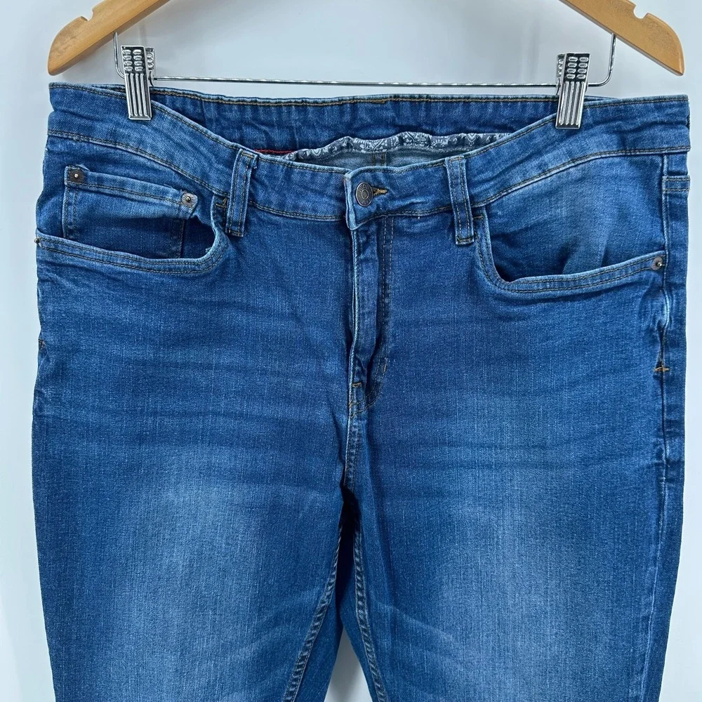 Izod Jeans Mens 36x34‎ Blue Stretch Denim Slim Tapered Fit Mid Rise Classic